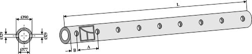 Frame tube for tine  - 1550 - 9