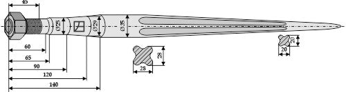 Front loading tine 820mm