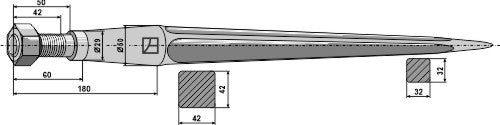 Front loading tine 820mm
