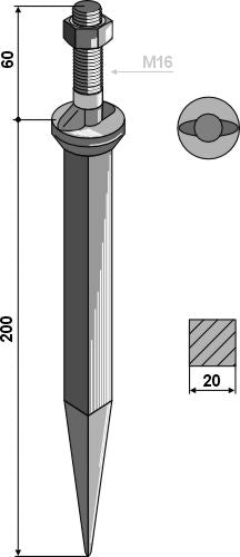 Sead harrow tooth from boron steel with oval neck across the direction of motion