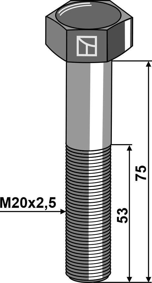 Hexagon bolt M20x2,5x75 without nut