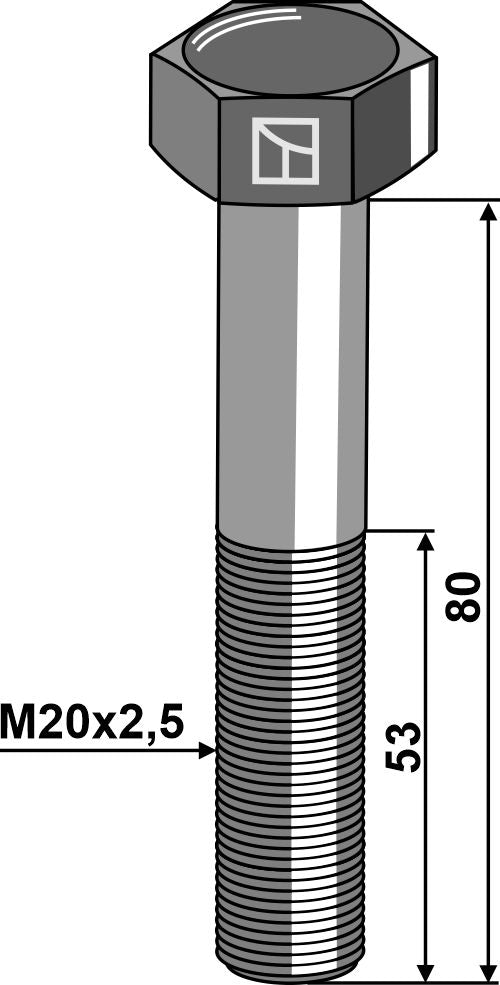 Hexagon bolt M20x2,5x80  without nut