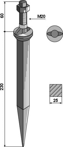 Sead harrow tooth from boron steel with oval neck across the direction of motion