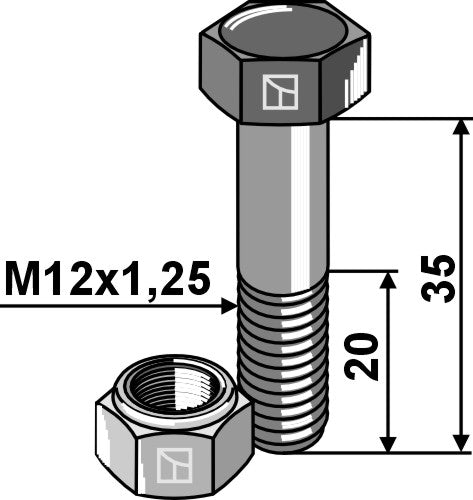 Hexagon bolt M12x1,25x35 with self-locking nut