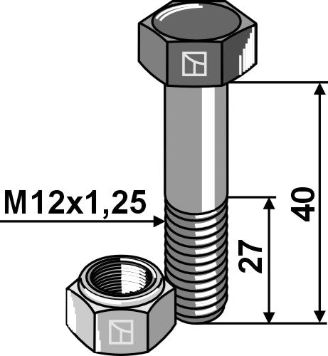 Hexagon bolt M12x1,25x40 with self-locking nut