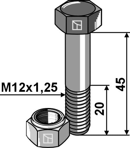 Hexagon bolt M12x1,25X45 with self-locking nut
