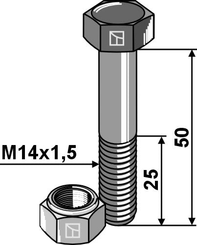 Hexagon bolt M14x1,5x50 with self-locking nut