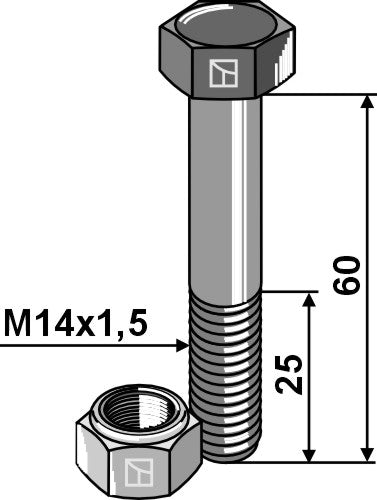 Hexagon bolt M14x1,5x60 with self-locking nut