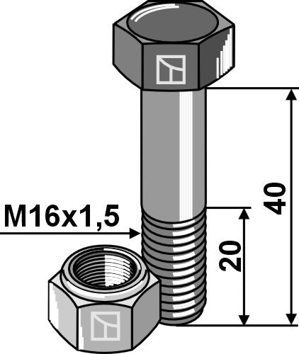 Hexagon bolt M16x1,5x40 with self-locking nut