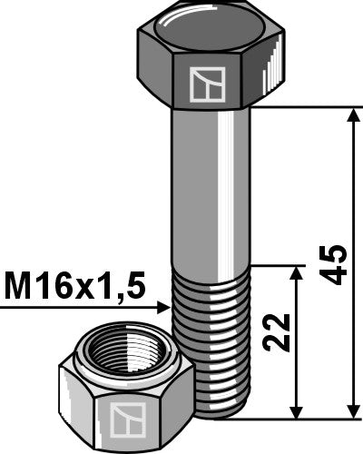 Hexagon bolt M16x1,5x45 with self-locking nut