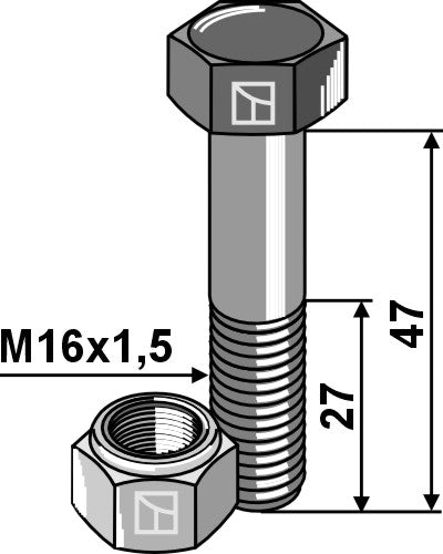 Hexagon bolt M16x1,5x47 with self-locking nut