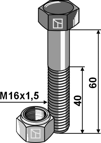 Hexagon bolt M16x1,5x60 with self-locking nut