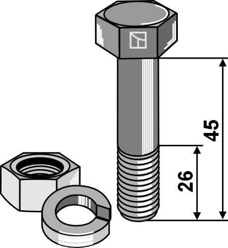 Bolt with nut and split washer - 5/8''UNF