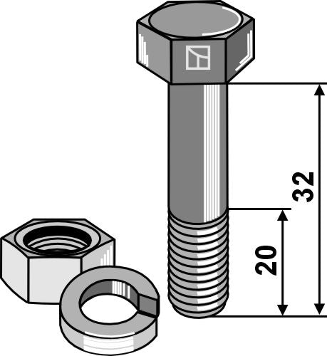 Bolt with nut and split washer - 7/16x32 12.9