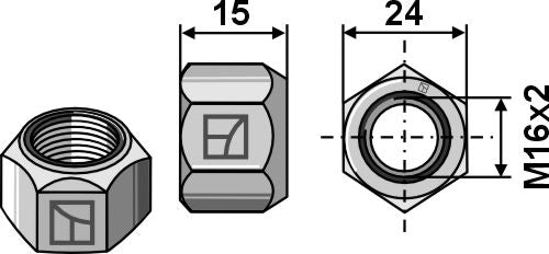 All-metal nut with squeezing device M16 - DIN980 galv. 10.9