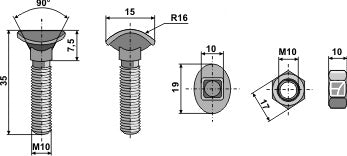 Cultivator bolt - M10x35 - 8.8