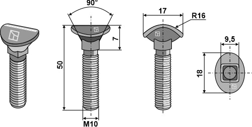 Cultivator bolt - M10x50 - 10.9