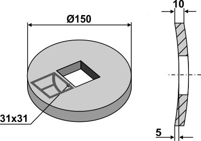 Compensation washer for square shaft 28 x 28 and 30 x 30