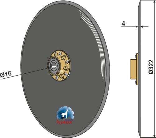 Seed drill disc Ø322x4 - compl. without cap piece of the bearing