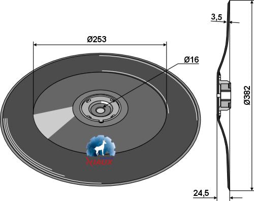 Seed drill disc Ø382x3,5 - compl.