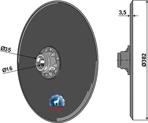 Seed drill disc Ø382x3,5 - compl.