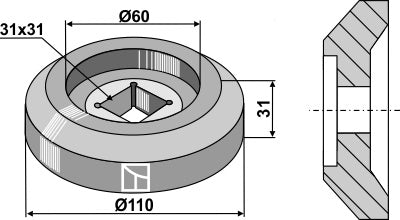 Inward and outer flange Ø110