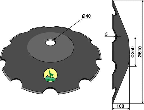 Notched disc Ø610x5 - Truncated