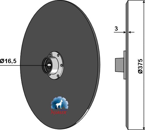 Seed drill disc Ø375x3  - compl. without cap piece of the bearing