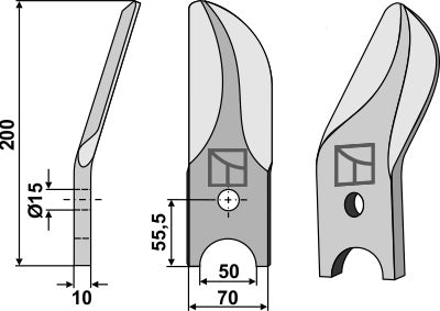 Divided rotary harrow-blade from boron steel, left