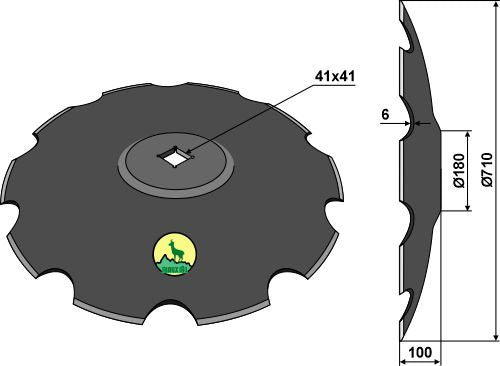 Notched disc with flat neck - Ø710