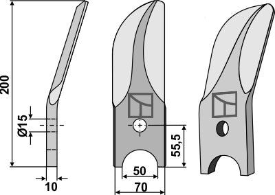 Divided rotary harrow-blade from boron steel, right