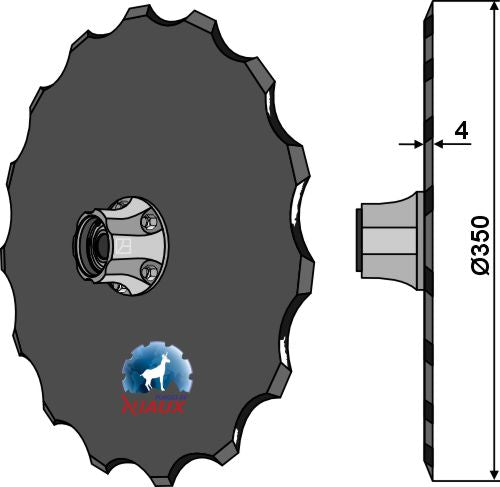 Seed drill disc Ø350x4 - compl. without cap piece of the bearing