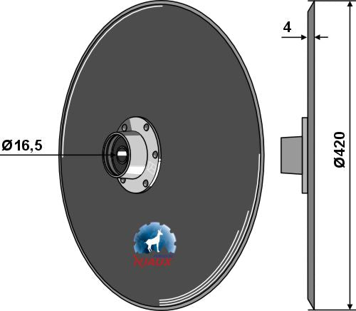 Seed drill disc Ø420x4  - compl. without cap piece of the bearing