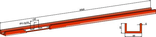 U-shaped rail for scrapers