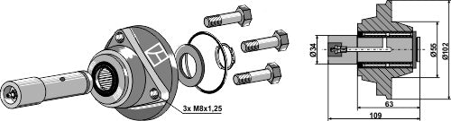 Bearing without cap piece of the bearing with shaft Ø34mm