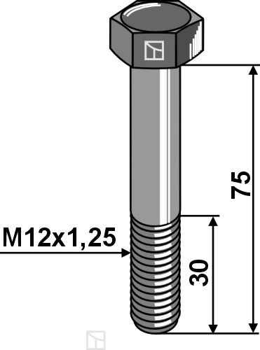 Hexagon bolt with metric fine thread - M12x1,25X75 - 8.8