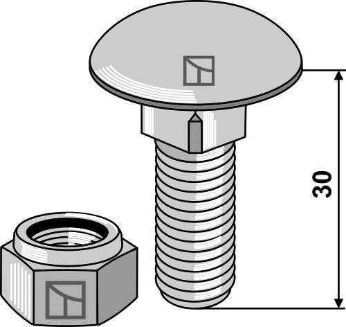 Saucer-head screw M12x1,75x30 with self-locking nut