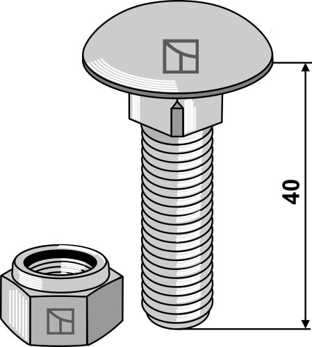 Saucer-head screw M12x1,75x40 with self-locking nuts