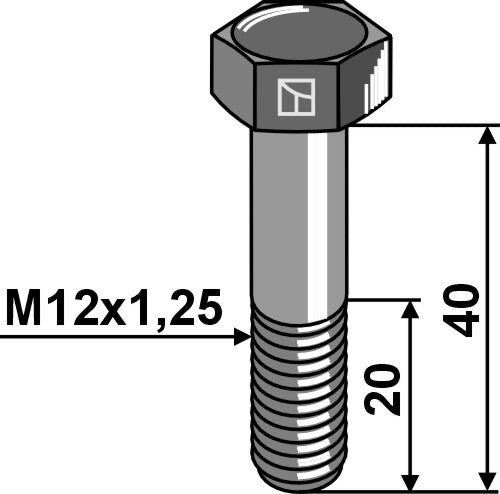 Hexagon bolt with metric fine thread - M12x1,25x40 - 8.8