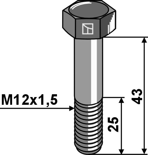 Hexagon bolt with metric fine thread - M12x1,5x43 - 12.9