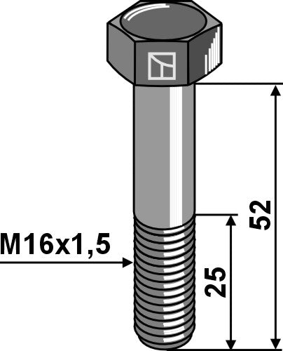 Hexagon bolt with metric fine thread - M16x1,5x52 - 12.9