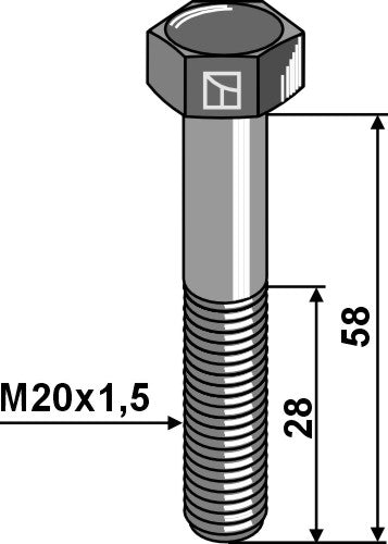 Hexagon bolt with metric fine thread - M20x1,5X58 - 10.9