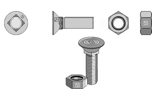 Plough bolt 5/8'' UNFx50 and hexagon nut