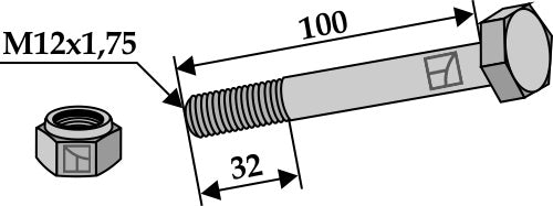 Hexagon Bolt M12x1,75x100 with self-locking nut
