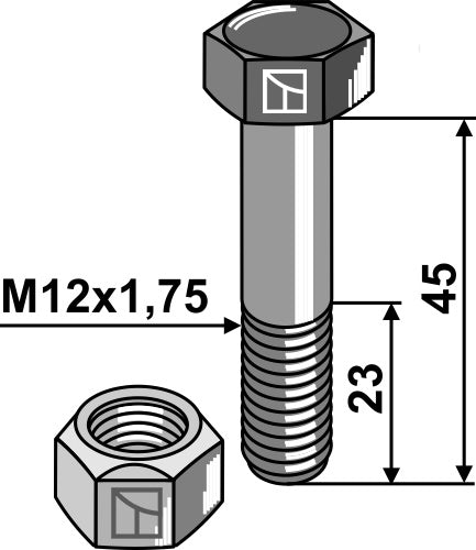 Hexagon Bolt M12x1,75x45 with self-locking nut