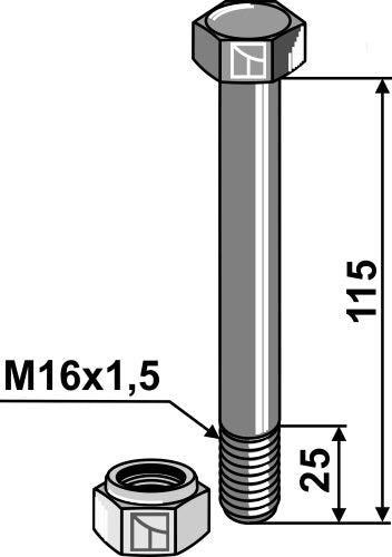 Hexagon Bolt M16x1,5x115 with self-locking nut
