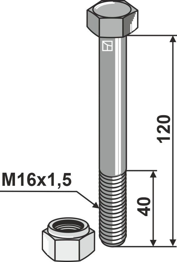 Hexagon Bolt M16x1,5x120 with self-locking nut