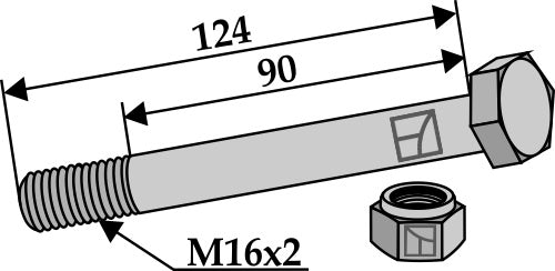 Hexagon Bolt M16x2x124 with self-locking nut