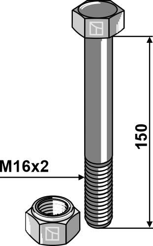 Hexagon Bolt M16x2x150 with self-locking nut