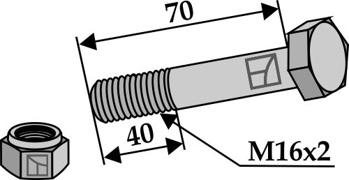 Hexagon Bolt M16x2x70 with self-locking nut